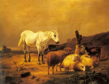 尤金 約瑟夫 維保蓋文 A Horse, Sheep and a Goat in a Landscape